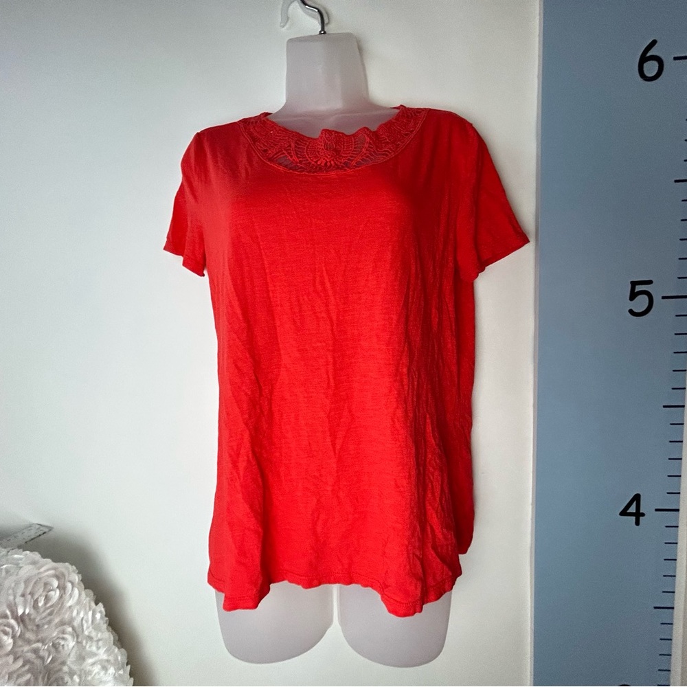 Lands' End Red/Orange Blouse w/Crochet Neckline Women's Medium 10-12